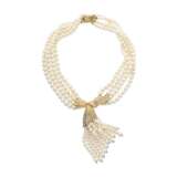 CULTURED PEARL, DIAMOND AND GOLD NECKLACE AND EARRING SET - Foto 2
