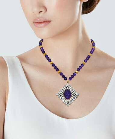 NO RESERVE - AMETHYST AND DIAMOND PENDENT NECKLACE - Foto 4