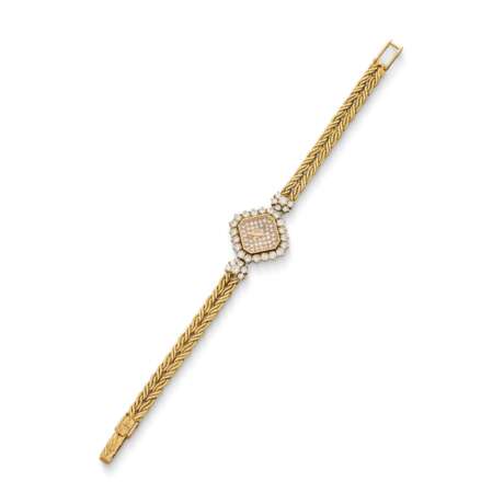TWO DIAMOND WRISTWATCHES; TOGETHER WITH A CULTURED PEARL, MOTHER-OF-PEARL, DIAMOND AND EMERALD WRISTWATCH - photo 2