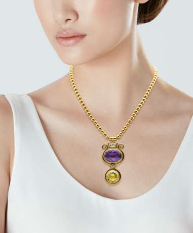 NO RESERVE - AMETHYST, CITRINE AND DIAMOND PENDENT NECKLACE - Foto 4