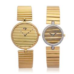 DIAMOND AND GOLD WRISTWATCH; TOGETHER WITH A GOLD WRISTWATCH