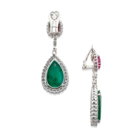 NO RESERVE - EMERALD, RUBY AND DIAMOND EARRINGS - photo 2