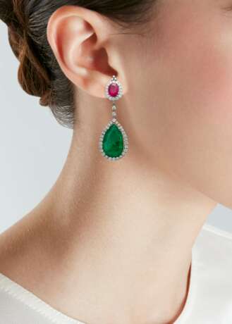 NO RESERVE - EMERALD, RUBY AND DIAMOND EARRINGS - Foto 3
