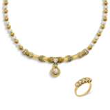 NO RESERVE - COLOURED DIAMOND, DIAMOND AND CULTURED PEARL NECKLACE; TOGETHER WITH A DIAMOND RING - фото 1