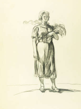 Маторин, М.В. Девушка со снопом. Эскиз скульптуры. 1938. Бумага, графит. кар. 39х29,5 см. - фото 1