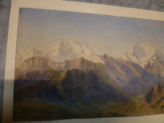 Painting “Jungfrau and Watzmann”, Maler, Leopold Rothman (1812 - 1881), Aquarell, Landschaft, Romanticism, Landscape painting, Germany, 1840 - photo 2