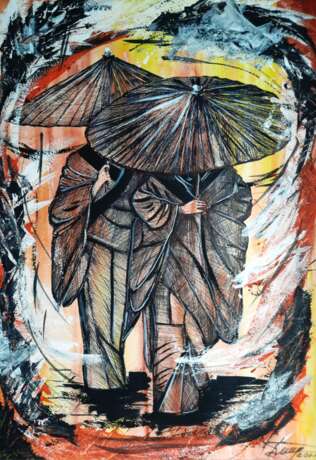 Painting “Monks”, Paper, Ball pen, Abstractionism, Ukraine, 2021 - photo 1