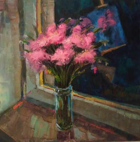 Painting “The bouquet that did not sleep ...”, Canvas on the subframe, Oil paint, Contemporary art, Flower still life, Russia, 2021 - photo 1