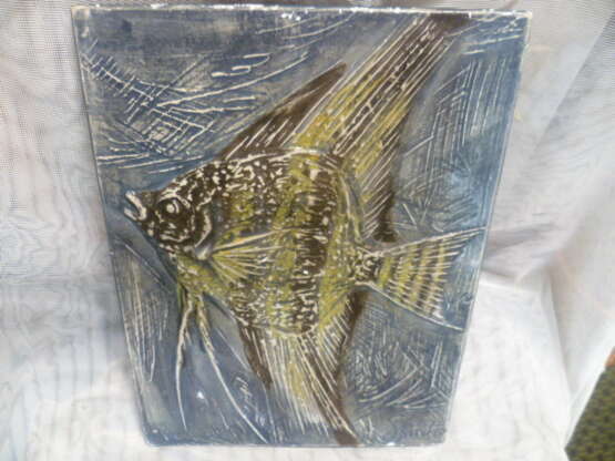 Fisch Wandkeramik Shinko „Kahaku Shinko Wandkachel Fisch“, Keramiker Bildhauer, Kahaku Shinko, Keramikfliese, Modernismus, Modern Art, Japan, 1970 - Foto 3