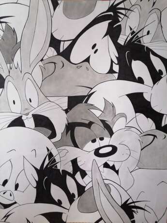 Comics, Painting, Pencil drawing “Looney tunez”, Paper, Gel pen, Animalistic, Byelorussia, 2021 - photo 1