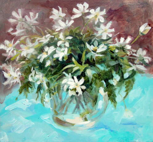 Painting “Snowdrops”, Fiberboard, Oil on fiberboard, Contemporary realism, Flower still life, Russia, 2021 - photo 1