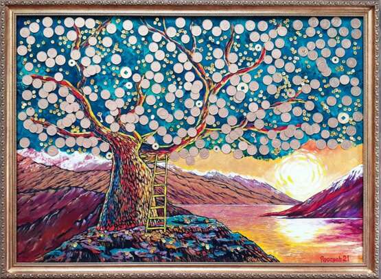 Painting “Money Tree”, Canvas on fiberboard, Mixed media, Symbolism, мистический реализм, Russia, 2021 - photo 2