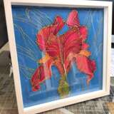 Painting “Red iris”, Silk, Batik, Flower still life, Russia, 2021 - photo 1