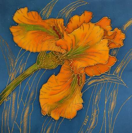 Painting “Yellow iris”, Silk, Batik, цветы, Still life, Russia, 2021 - photo 2