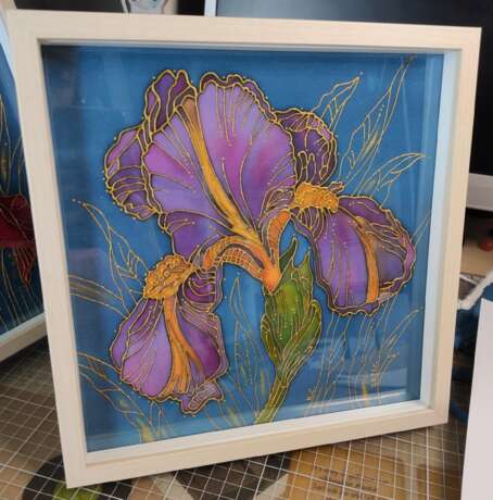 Painting “Lilac iris”, Silk, Batik, цветы, Flower still life, Russia, 2021 - photo 1