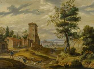 Oosten, Izaak van (1613 Antwerpen - 1661 Antwerpen) - zugeschrieben. Südliche Landschaft mit Ziegenhirten bei einem alten Kloster