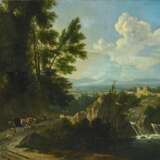 Moucheron, Frederic de (1633 Emden - 1686 Amsterdam). Südliche Landschaft mit Wasserfall und Hirten - Foto 1