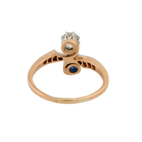 Jugendstil Ring mit Saphir und Altschliffdiamant ca. 0,45 ct, - фото 4