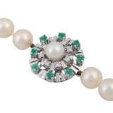 Akoya Perlenkette mit Smaragd-Diamantschließe, - Foto 5