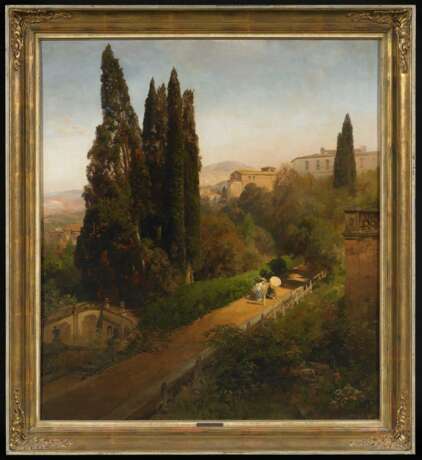 Achenbach, Oswald (1827 Düsseldorf - 1905 Düsseldorf). Malerin unter Zypressen im Park der Villa d'Este bei Rom - фото 2