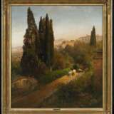 Achenbach, Oswald (1827 Düsseldorf - 1905 Düsseldorf). Malerin unter Zypressen im Park der Villa d'Este bei Rom - Foto 2