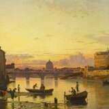 Corrodi, Hermann (1844 Frascati - 1905 Rom). Rom. Das Tiberufer vor der Engelsburg. Im Hintergrund die Kuppel des Petersdoms - photo 1