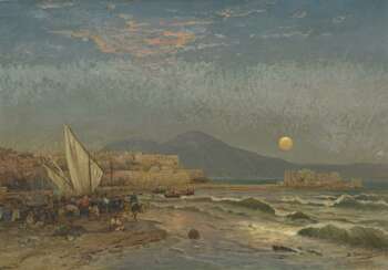 Berninger, Edmund (1843 Arnstadt - 1929 Leipzig). Früher Morgen am Strand bei Neapel