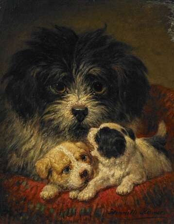 Ronner-Knip, Henriette (1821 Amsterdam - 1909 Brüssel). Hundemutter mit zwei Welpen - фото 1
