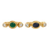 Set aus 2 Ringen mit Smaragd, Saphir und 4 Brillanten zusammen ca. 1 ct, - photo 2