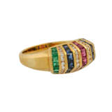 Ring mit Smaragd-, Saphir-, Rubincarrés und 40 Brillanten zusammen ca. 0,2 ct, - photo 1