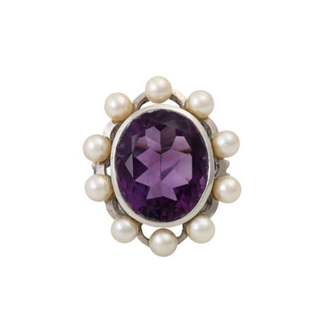 Ring mit Amethyst und kleinen Perlen, - Foto 2