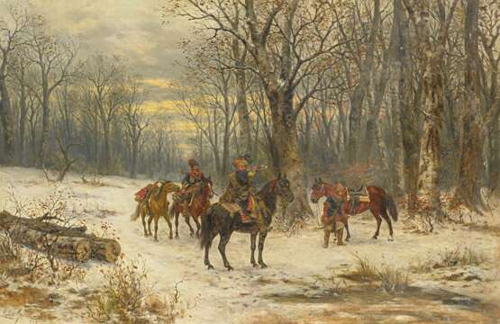 Gedlek, Ludwig (1847 Krakau - 1904 Wien). Polnische Kürassiere und Meldereiter im Winterwald - фото 1