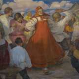 Zavistowsky, Michal Petrovic (1897 Kiew - 1931 Jirni b. Prag). Tanz im Dorf. Russisches Bauernpaar tanzt vor Blockhütten zu den Klängen eines Akkordeons - фото 1