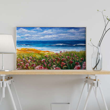 Sky sea and flowers Canvas Oil paint современный стиль Marine art Byelorussia 2021 - photo 2