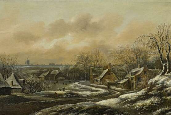 Molenaer, Klaes (vor 1630 Haarlem - vor 1676 Haarlem) - zugeschrieben. Winterliches Dorf mit angefrorenem Fluss - Foto 1
