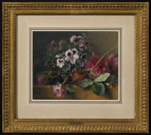 Os, Georgius Jacobus Johannes van (1782 Den Haag - 1861 Paris). Stillleben mit Rosen und Veilchen auf einer steinernen Balustrade - Foto 2
