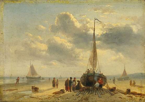 Leickert, Charles (1818 Brüssel - 1907 Mainz). Aufliegende Boote am holländischen Strand - photo 1