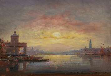 Duvieux, Henri (1855 Paris - 1902 Paris). Abendstimmung in der Lagune vor Venedig