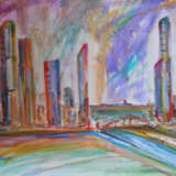 высокие дома Whatman paper Watercolor painting Expressionism Cityscape 2021 - photo 1