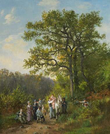 Noel, Jules Achille (1813 Quimper - 1881 Algier). Sonntäglicher Ausflug in bewaldeter Landschaft - Foto 1