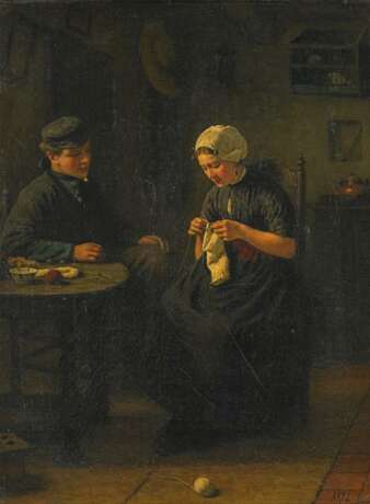Artz, David Adolf Constant (1837 Den Haag - 1890 Den Haag). Junges Paar in der Stube - Foto 1