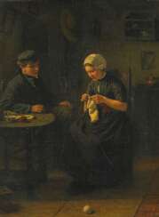 Artz, David Adolf Constant (1837 Den Haag - 1890 Den Haag). Junges Paar in der Stube