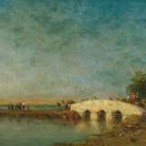 Berchère, Narcisse (1819 Étampes - 1891 Asnières). Orientalische Wasserlandschaft mit Karavane an einer Brücke - photo 1