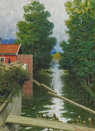 Johnsen, Hjalmar (1852 Stavnger - 1901 Haugesund). Bootshaus am Kanal - Foto 1