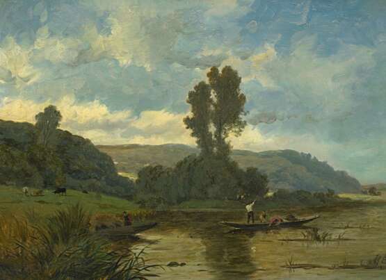 Delpy, Hippolyte-Camille (1842 Joigny - 1910 Paris). Flusslandschaft mit Fischern - фото 1