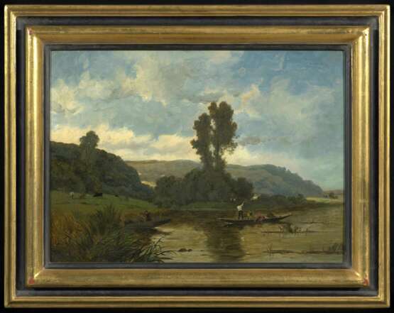 Delpy, Hippolyte-Camille (1842 Joigny - 1910 Paris). Flusslandschaft mit Fischern - фото 2