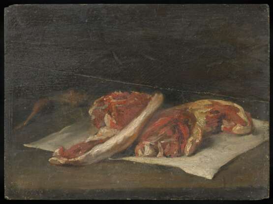 Französischer Meister - 2. Hälfte 19. Jahrhundert. Küchenstillleben mit rohem Fleisch und Schalotten - фото 2