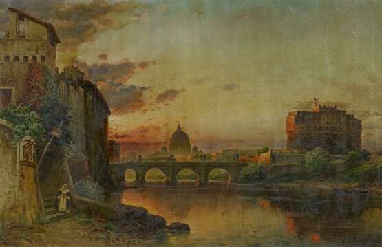 Wuttke, Carl (1849 Trebnitz - 1927 München). Rom. Dämmerlicht am Tiberufer mit Blick auf die Engelsburg und den Vatikan - фото 1