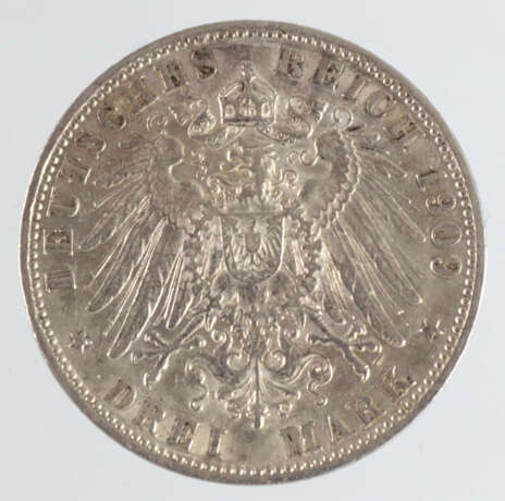 3 Mark Wilhelm II Wuerttemberg 1909F - Foto 2