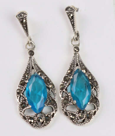 Ohrringe mit blauem Stein und Markasiten - Foto 1